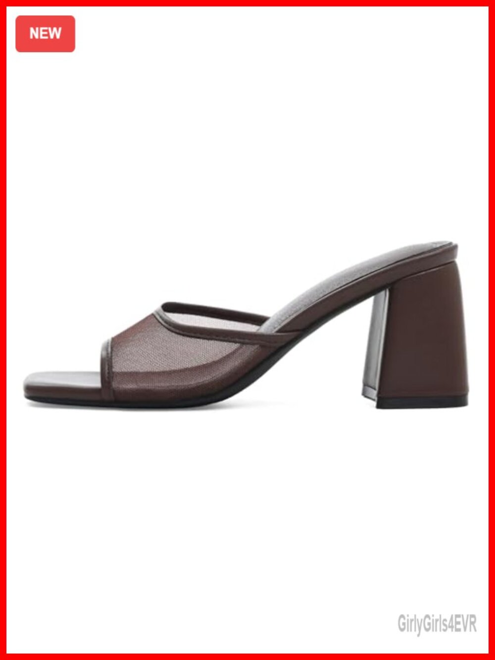 Women's Mesh Block Heel Sandals Square Toe Slip On Mule Heels